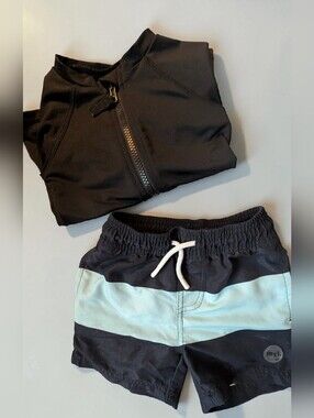 2T Toddler Swim Bundle Rash Guard + Swim Trunks Beach Pool Summer